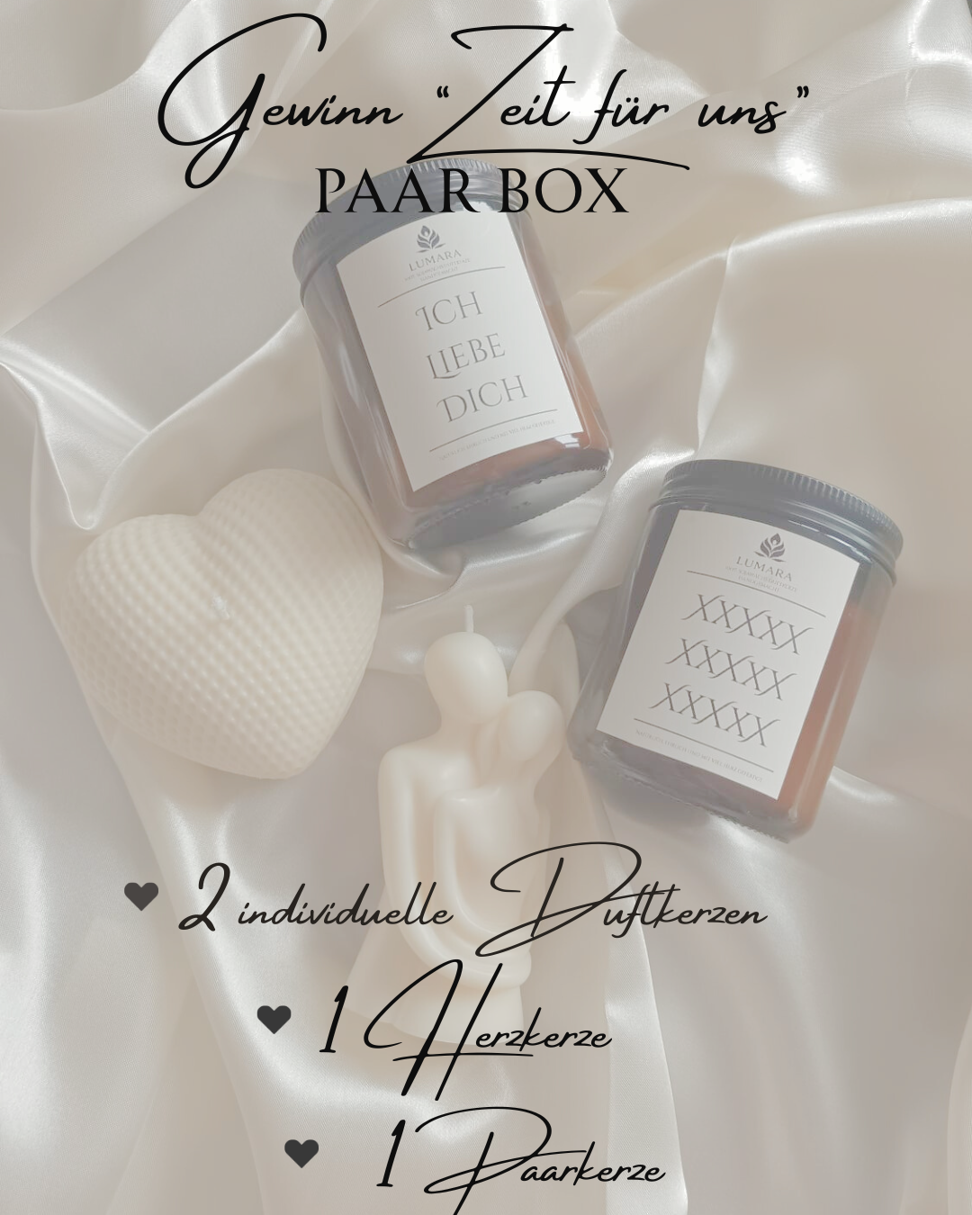 Paar Box Zeit für uns mit Duftkerzen, Herzkerze und Paarkerze aus Soja- und Rapswachs