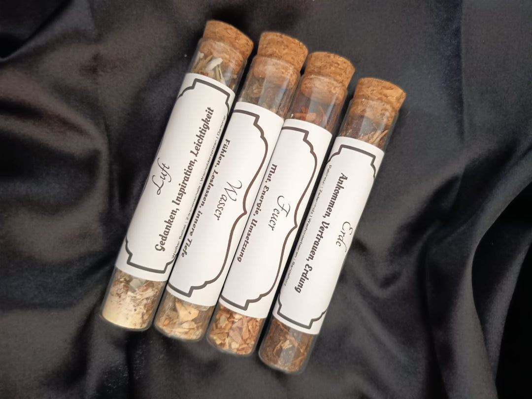 Handgemachtes Ritualkräuter Set in Glasröhrchen mit Naturkork für Achtsamkeit, Vertrauen und spirituelle Räucherrituale